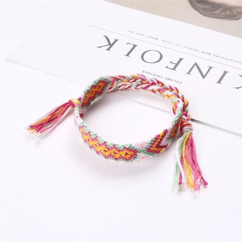 

Bohemian Woven Bracelet Handmade Rainbow Lucky Friendship Bracelets Bangles for Women Men Boho Fringe Rope Braided Jewelry Gift