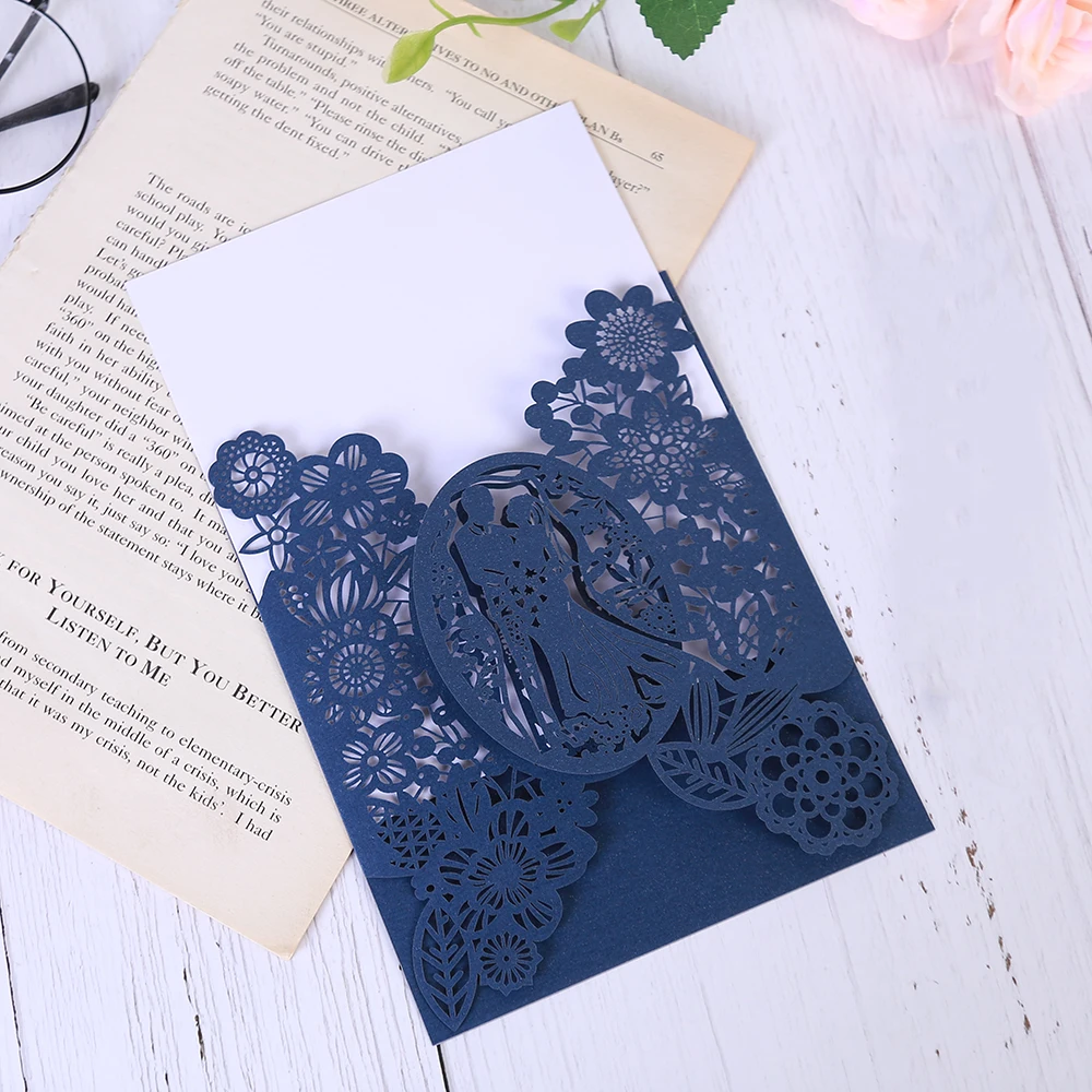  5 Packs Laser Cut Wedding Invitations Groom and Bridal Wedding Invites with Envelopes for Engagemen - 4.00004E+12