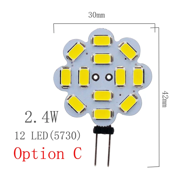 C-2.4W 12Led Светодиодный светильник G4 5730 SMD 2 Вт 3 Вт 5 Вт 12 В AC DC заменить галогенное освещение Прожектор - Испускаемый цвет: C-2.4W 12Led