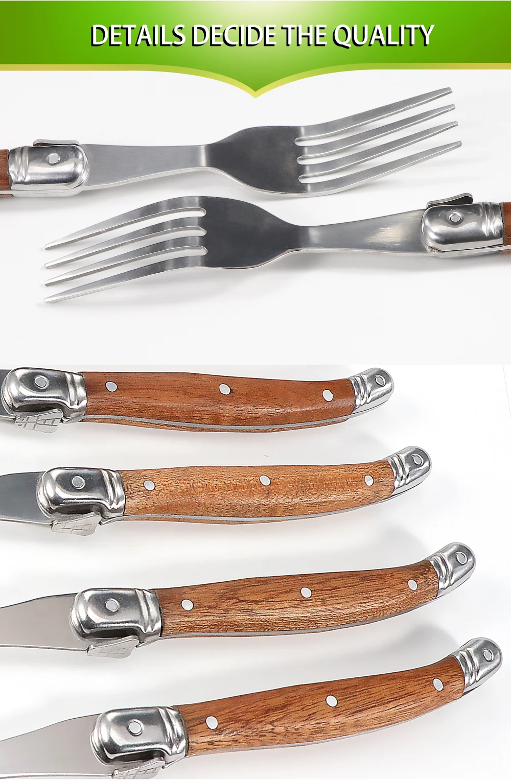 Description Picture 5 of itemJaswehome Laguiole Wood Handle 6pcs Dinner Fork Collection Stainless Steel Dessert Forks Table Forks Serving Flatware Set