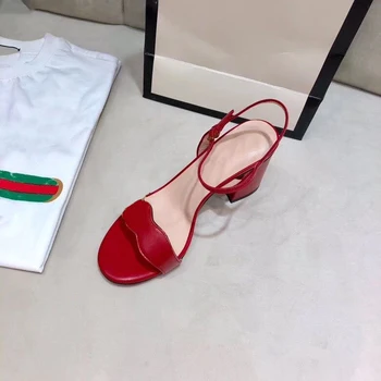 

size 42 summer 2020 women sandals girl female 5cm 7cm heel square toe chunky heel women sandas shoes for women Ladies Sandals