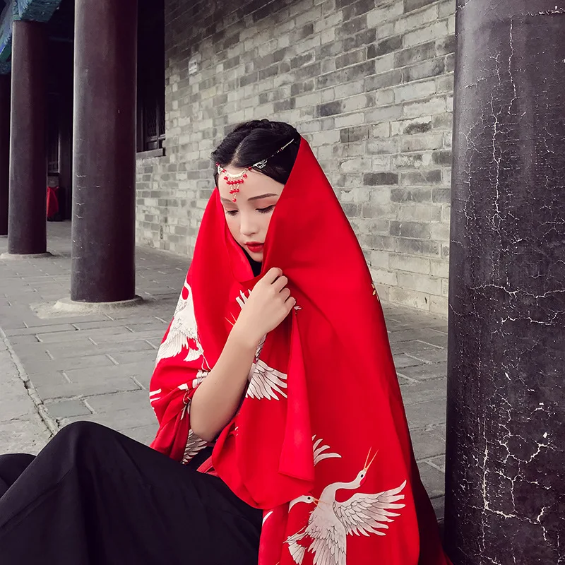

Ethnic-Style Travel Silk Scarves Spring Summer Versatile Shawl Korean-style Seaside Mantle Beach Towel Sun-resistant Gauze Kerch