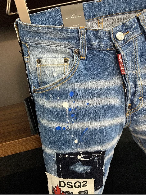 Pantalones vaqueros para hombre, pantalones rasgados de Dsquared2,  barnizados, pintados, nuevo estilo, 9807 - AliExpress Ropa de hombre