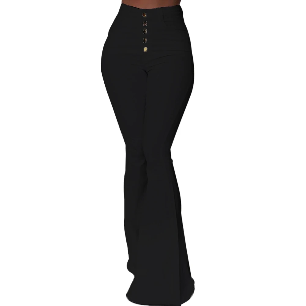 CALOFE, белые женские брюки с высокой талией и пуговицами, новинка, узкие брюки, Повседневная однотонная рабочая одежда, Pantalon Femme - Цвет: black
