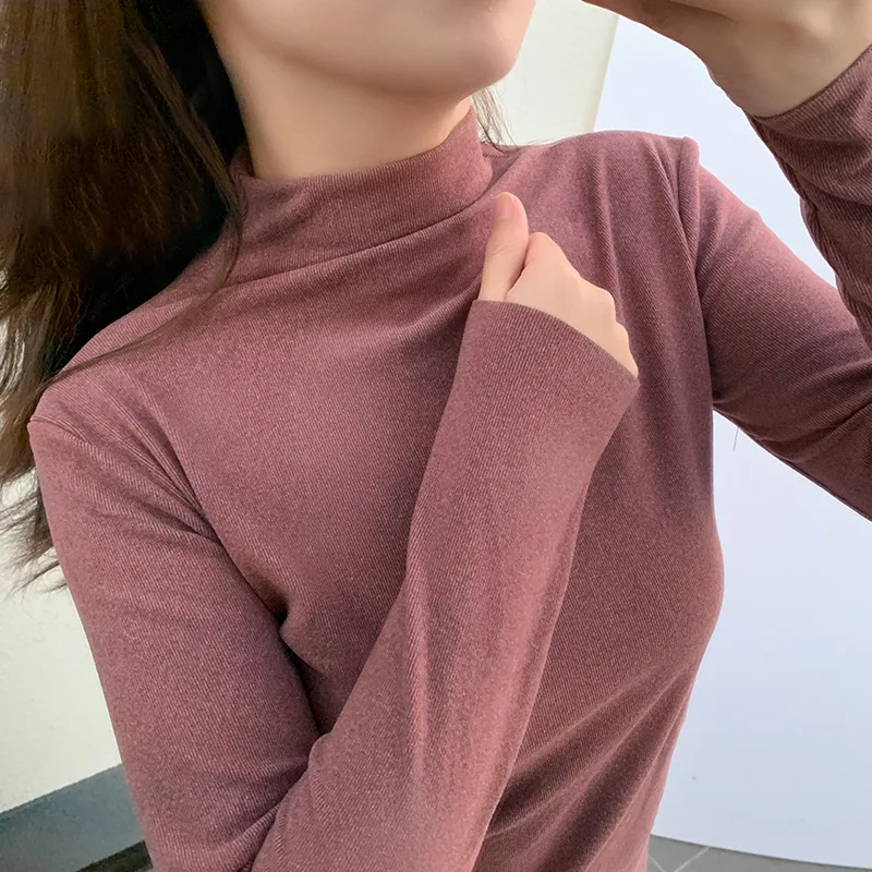 

Pure color cation bottom undershirt autumn and winter half-turtleneck of warm female thick T-shirt
