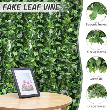 

5Pcs/pack 2.4M Home Decor Artificial Ivy Leaf Begonia Gecko Green Dill Grape Leaves Hanging Artificial Flowers for Home Wedding