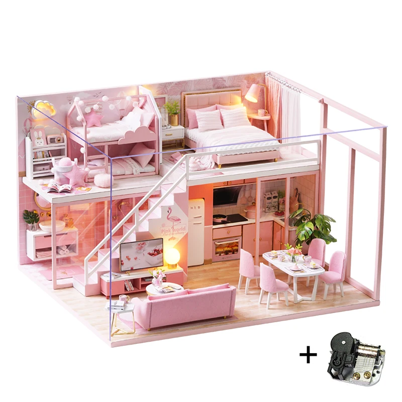 DIY кукольный домик Лофт Миниатюрный Кукольный дом модель сборные наборы с деревянная мебель для дома игрушка для детей подарки на день рождения - Цвет: L027-C