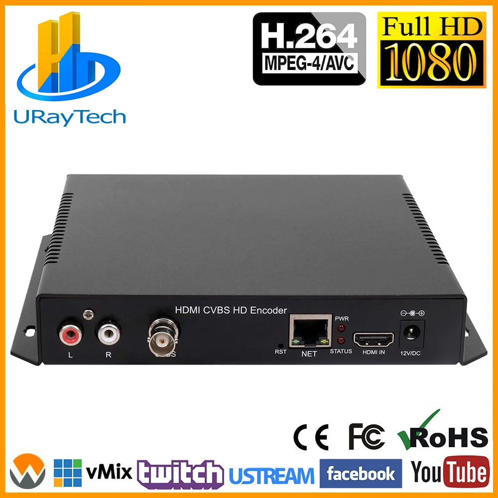 

URay H.264 HDMI +CVBS AV Composite BNC Video Encoder Support Youtube Facebook Ustream Wowza Live streaming Broadcast Via RTMP