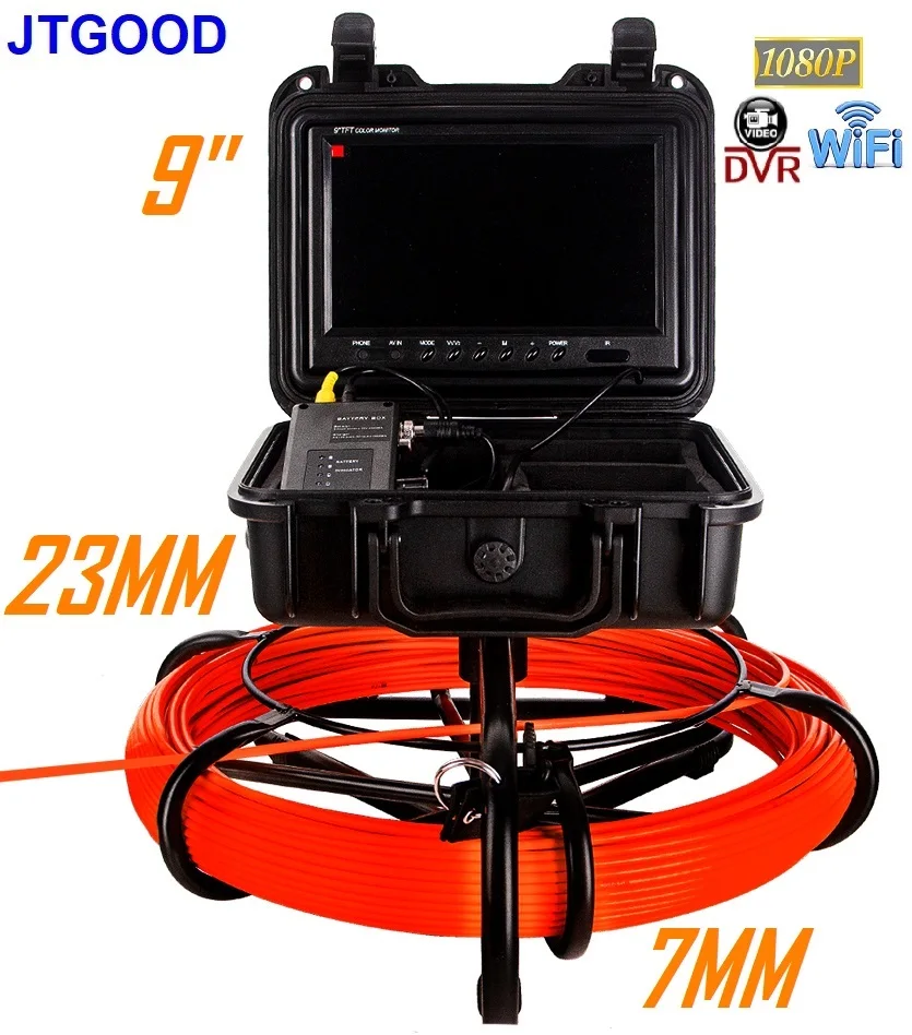 7mm Cable Pipe Inspection Video Camera 9 Inch Wireless WiFi , DVR,1080P 23MM Drain Sewer Pipeline Endoscope Support Android/IOS 7mm cable pipe inspection video camera 9 inch wireless wifi syanspan 23mm drain sewer pipeline endoscope support android ios