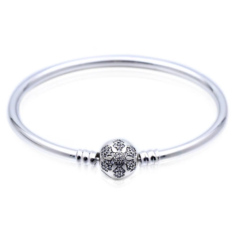 925 пробы серебряный браслет с кристаллами Снежинка хлопает змея цепь браслет подходит для женщин бисера Шарм Diy ювелирные изделия