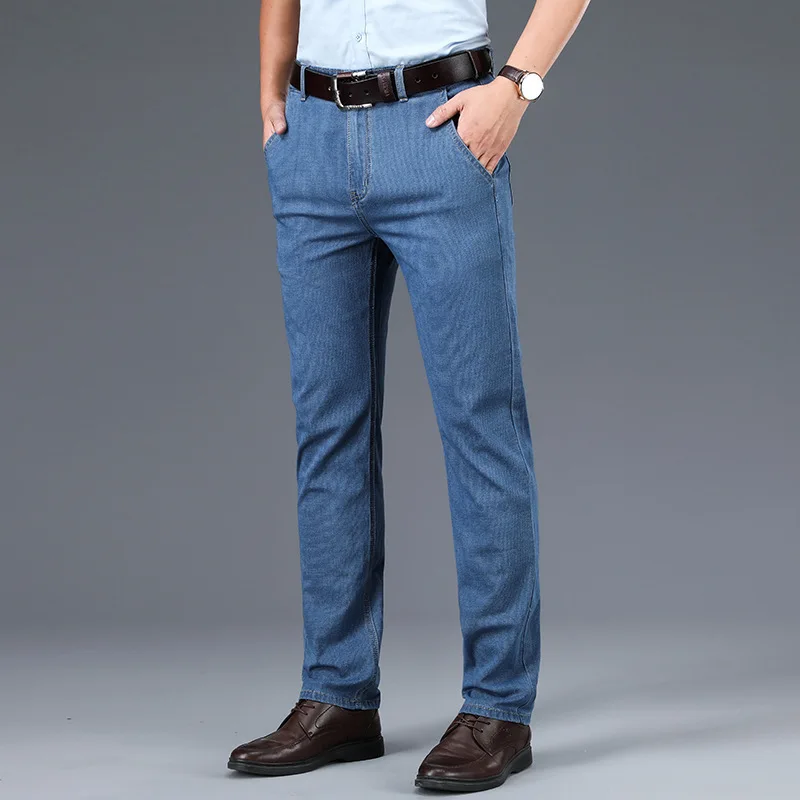 

Spring Summer Fashion Men Jeans Simple Elastic Vintage Casual Business Trousers Father Classical Smart Straight Jeans Men Pants