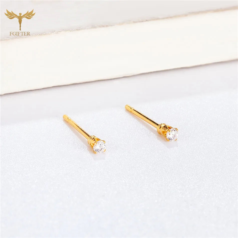 CZ 지르콘 귀걸이, 골든 스테인레스 스틸 피어싱 쥬얼리, 2mm, 소형 6mm, 큰 지르콘 이어 스터드, 여성 남성 액세서리, 12 쌍 로트