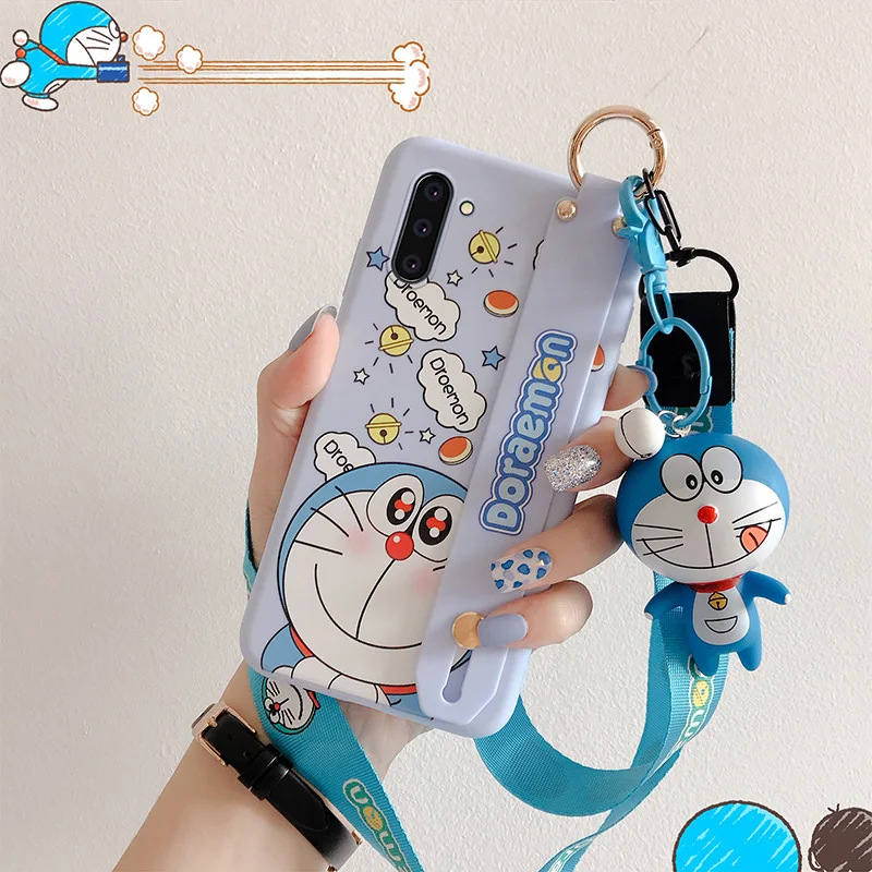 SAM S10 милый Doraemon ремешок чехол для телефона для samsung S10 plus/S9/S8 plus/Note 10 pro 8 9 мультяшная Маргаритка задняя крышка+ ремешок