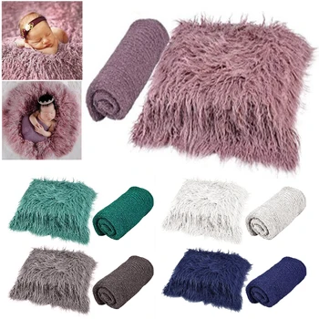 

2pcs Boys Girls Photography Mat 0-3 Months Washable Warm Soft Stretch Reusable DIY Newborn Wrap Long Ripple Baby Photo Props Set