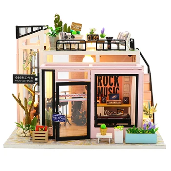 

Doll house Furniture Wooden Miniature DIY Kit with Dust Cover Music Box Assemble Crafts Toy Best Birthday Gift For Children Girl