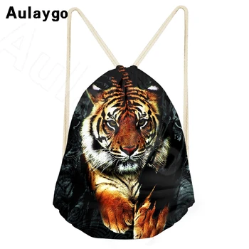 

Aulaygo Tiger Animal Print Lovely 3D Print Woman Drawstring Bags Shopping Multifunction Softback Backpacks Girl Beach Shoes Bags