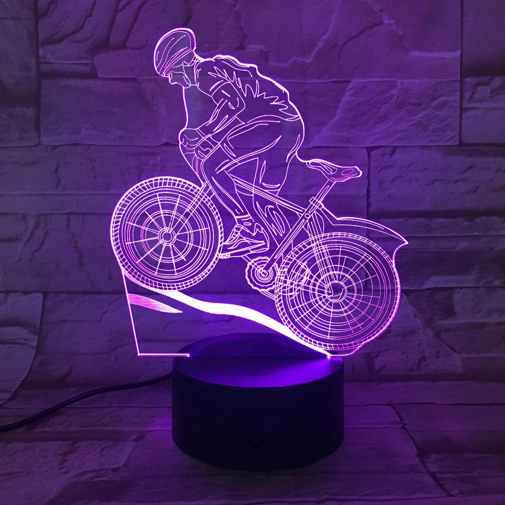 Горный велосипед Спорт сенсорный Настольная лампа 7 цветов Изменение Настольная лампа 3D лампа Новинка светодиодные ночники USB свет 3D-824