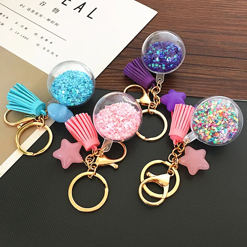 

Sparkling Star Ball Pendants Decoration Tassel Keychain Trinkets Car Decoration Bag Decor Accessories Girl Gifts Handcrafts