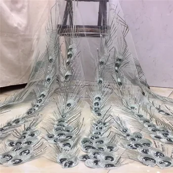 

2020 green Latest African Lace High Quality African French net Tulle Lace Fabric with Sequins embroidery For African Wedding