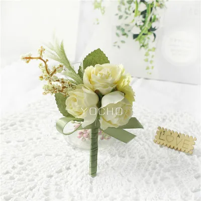 Wedding Groom Boutonniere Bridesmaid Flowers Bracelet White Rose Boutonniere Corsage Pin Flower Wedding Witness Corsages Flower Corsage-5