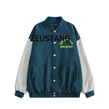 

Zeustang Streetwear Fashion Jackets Embroidery Letter Embroidery Stripe Baseball Coats Hip Hop Casual Loose Tops Outerwear