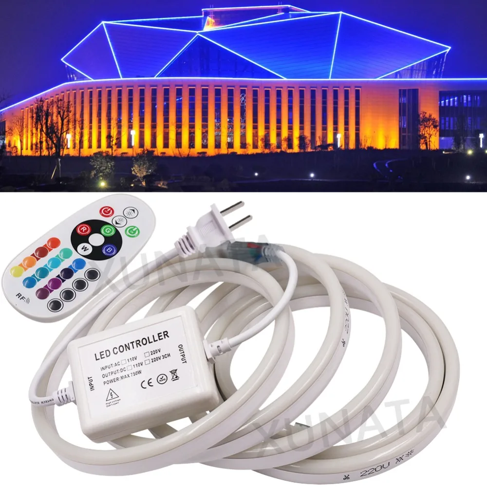 220 В RGB светодиодный неоновый светильник 1 м 5 м 10 м 25 м 50 м 100 м наружный водонепроницаемый гибкий светодиодный неоновый светильник для праздничной вечеринки Валентина Декор