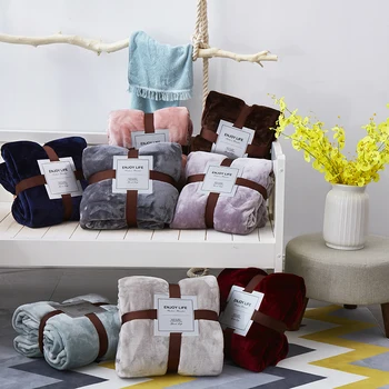 

Rong tan zi Quality Winter Simple Warm Solid Color Girl Heart Nap Coral Fleece Sofa Blanket
