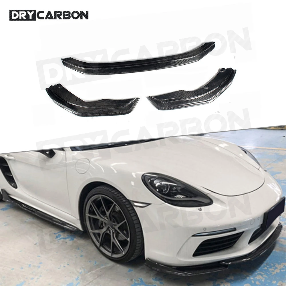 

3PCS Carbon Fiber Front Bumper Lip Aprons Spoiler Chin Splitters fit for Porsche 718 Cayman Boxster 2016-2019 Car Styling