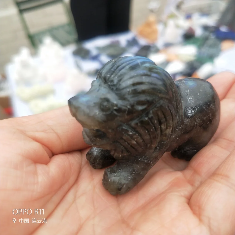 Натуральный камень лазурит Лабрадорит флюоритовая, Хрустальная ручная работа резной лев Кристалл Рейки Исцеление дома фэн-шуй украшения