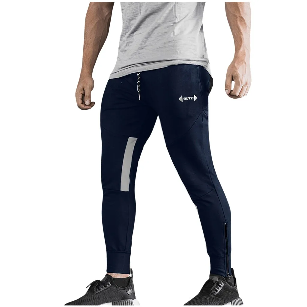 SAGACE Drawstring Men's outdoor fitness trousers muscle male sportswear breathable sweat Flexible, stylish and comfortable pants - Цвет: Navy