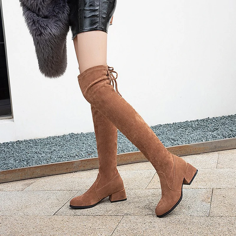 Botas largas de Invierno para mujer botas altas de gamuza negras/marrones  botas femeninas|Botas sobre la rodilla| - AliExpress