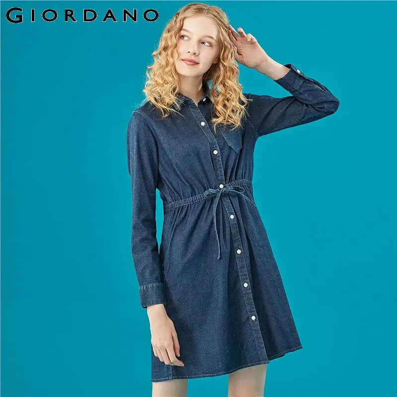 Giordano женское джинсовое платье с бантами и поясом легкое эластичное модное