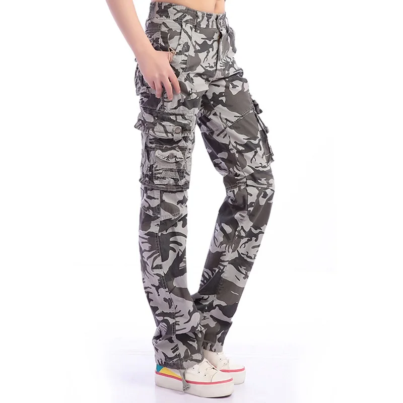 

Women Combat Female Cargo Casual Long Lengthened Camouflage Hip Hop Climbing Hiking Pants For Travel Multi-Pockets