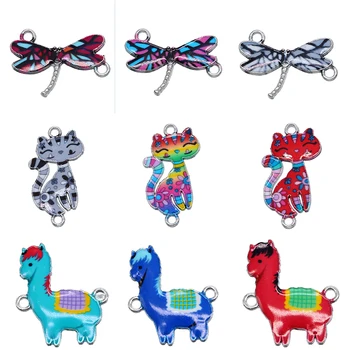 

5pcs Cute Animal Cat Alpaca Enamel Alloy Bracelet Connector DIY Necklace Accessories Animal Charm DIY Fashion Jewelry Finding Wh