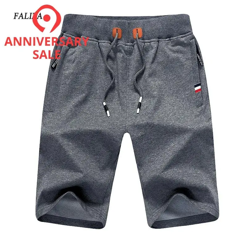 

FALIZA New Solid Men's Shorts Summer Men's Beach Shorts Elastic Waist Cotton Casual Shorts With Zipper Pockets 5XL DK-A