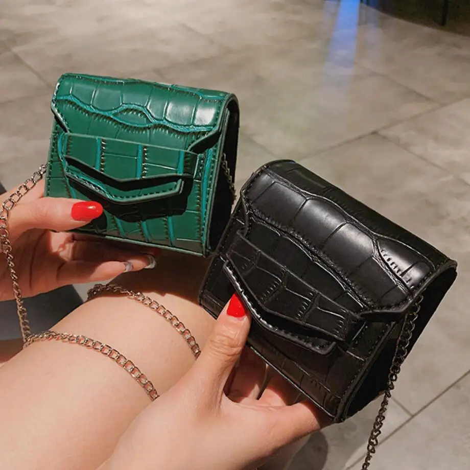 

Mini Small Square bag 2019 Summer Fashion New Quality PU Leather Women's Handbag Crocodile pattern Chain Shoulder Messenger Bags
