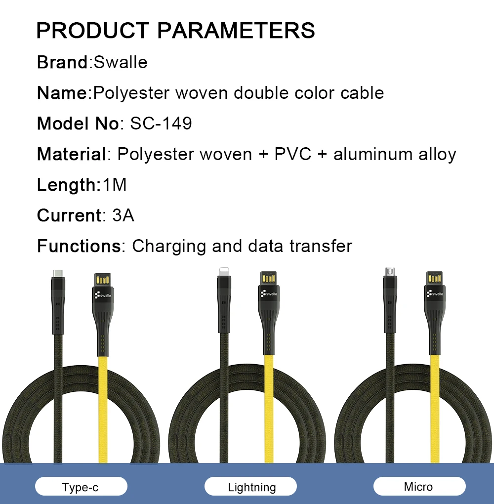 Swalle USB кабель для iPhone samsung Xiaomi зарядное устройство для быстрой зарядки Micro USB кабель для мобильного телефона usb type C кабель