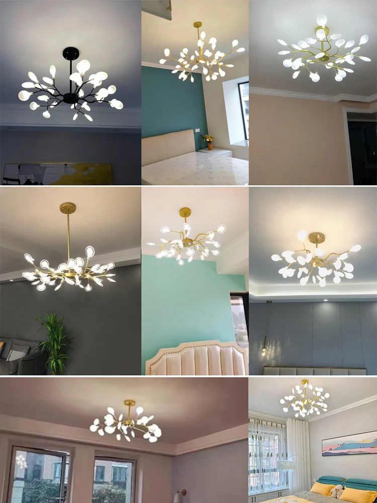 ceiling chandelier Luxurious Gold Chandeliers White Petal Living Room Restaurant Indoor Decor LOFT Hanglamp Kitchen Fixtures Pendant Lamp Lighting flush mount chandelier