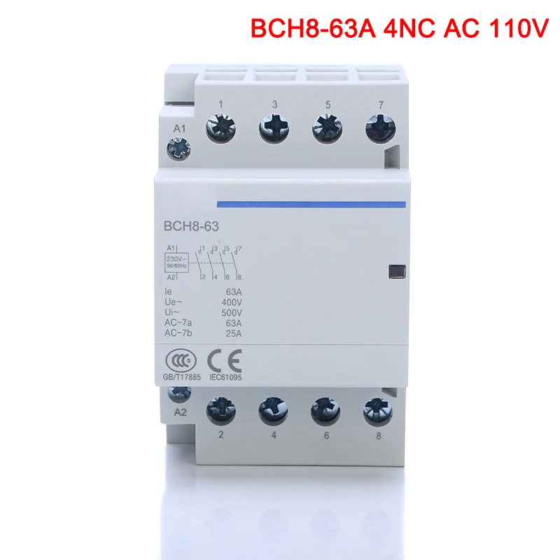 Горячая AC контактор 4NO/4NC din-рейку бытовой прочный AC контактор реле LSF99 - Цвет: bch8-63a 4nc ac 110v