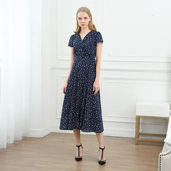 

2020 Elegant Casual Dress V-neck Tea Break Ladies Dresses Boho Dresses Floral Temperament Waist Slim 's Summer Women High Waist