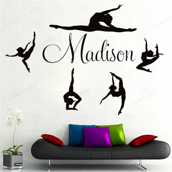 

Gymnastics Dance Wall Decal Personalized Custom Name Gymnastics Dancer Vinyl Wall Sticker for girls room HJ456