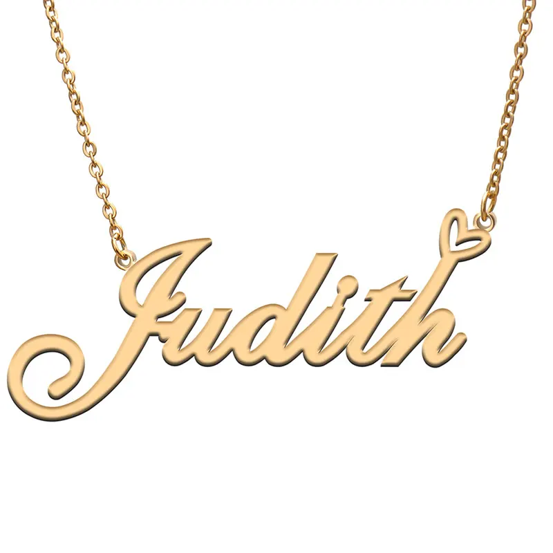 

Judith with Love Heart Name Necklace for Women Stainless Steel Jewelry Nameplate Pendant Femme Mother Child Girls Gift