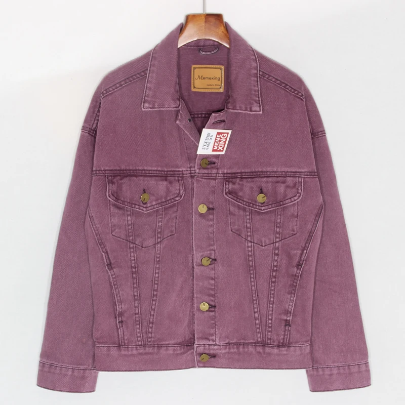 

Spring Harajuku Plus size Washed Purple Denim jacket Women's Vintage Motorcycle jacket Chaquetas para mujer Casual Jeans jackets