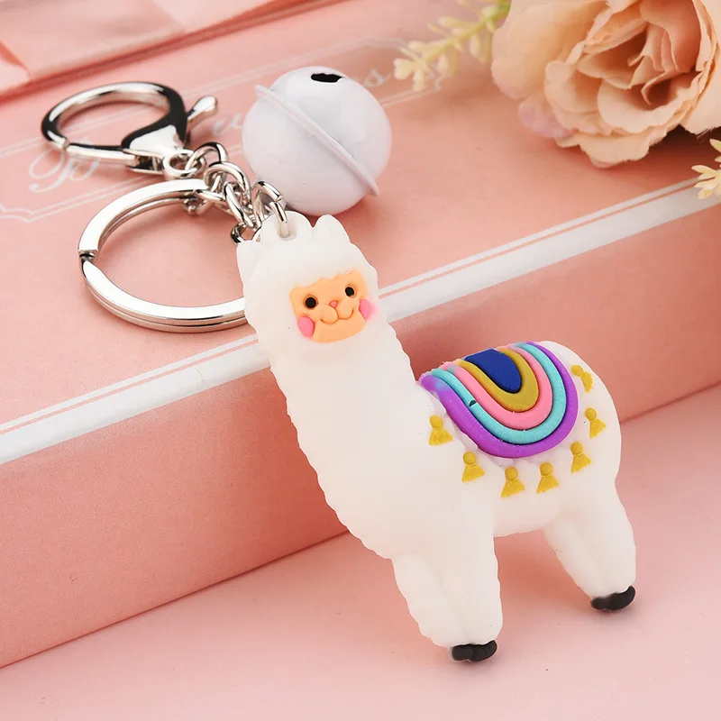 Korean Cartoon Alpaca Keychain Silver Color Key Chain Women Bag Bell Pendant Cute Keychains Accessories Trinket Gifts | Украшения и