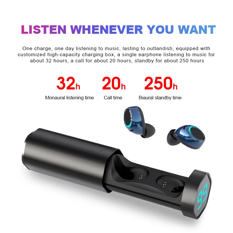 Soaiy T2, наушники, Bluetooth, мини наушники, V5.0, True, беспроводной, водонепроницаемый, для бега, спортивный, светодиодный, кабина, с шумоподавлением, гарнитура