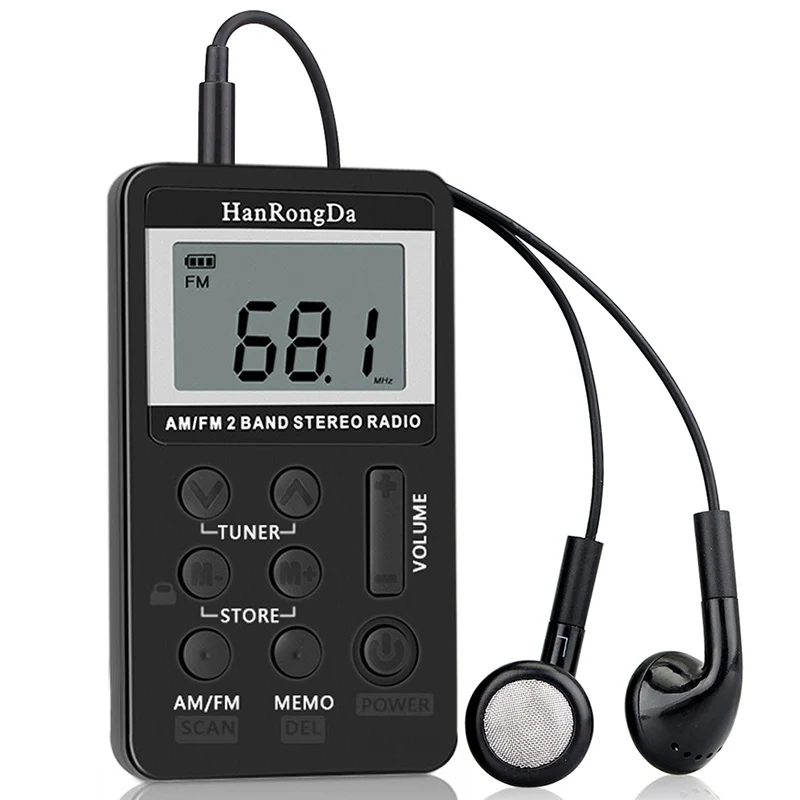 

HanRongDa HRD-103 Small AM FM Digital Radio 2 Band Stereo Receiver Portable Pocket Radio W/ Headphones LCD Screen with Earphone