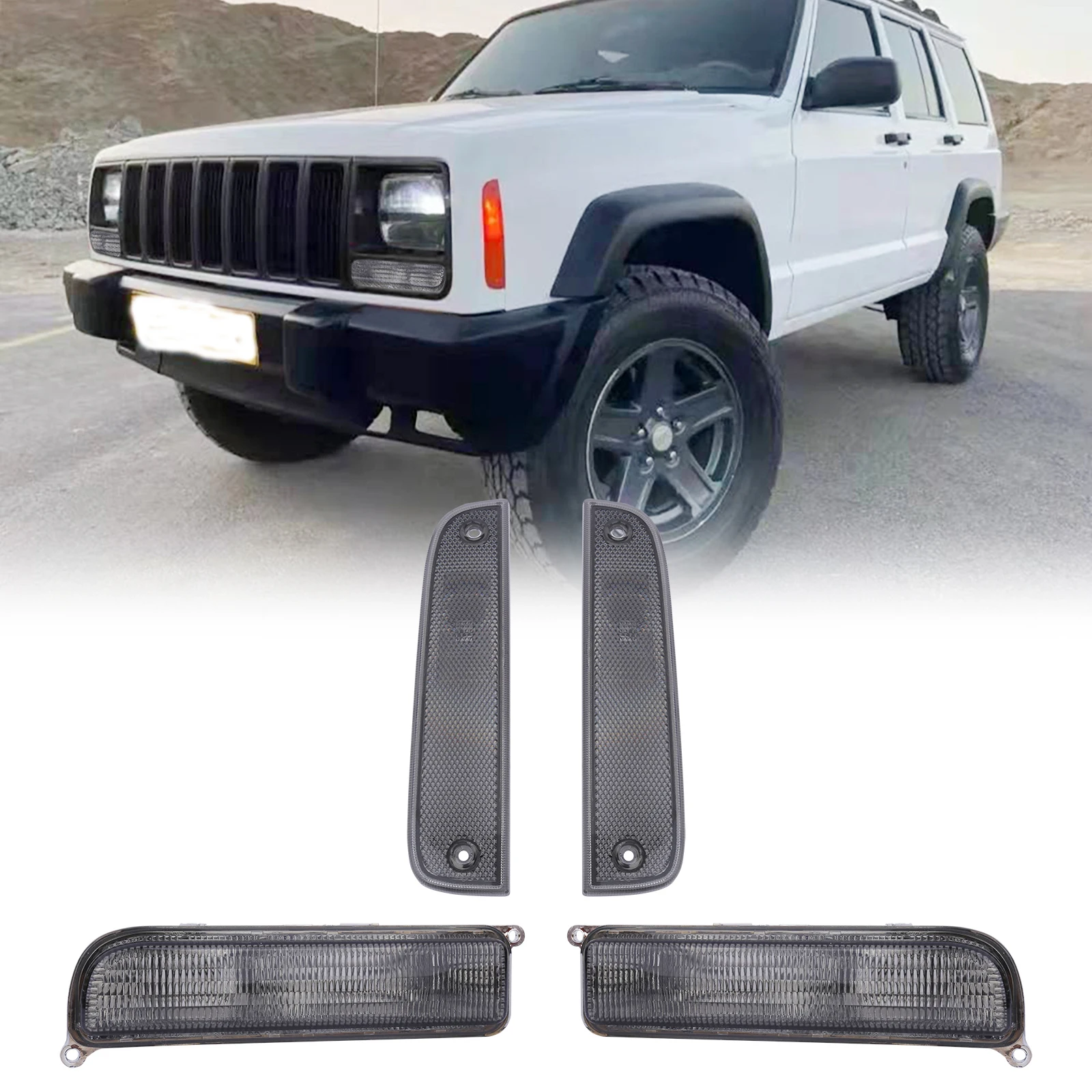 Signal Lights COMBO Smoke Bumper Turn Signal + Corner Side Marker Lamps Set Left + Right Fits for Jeep 97-01 XJ side marker light