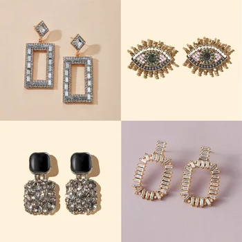 

Tocona Shiny Colorful Rhinestone Drop Earrings for Women 2020 Charming Hollow Geometic Eyes Handmade Jewelry Accessories