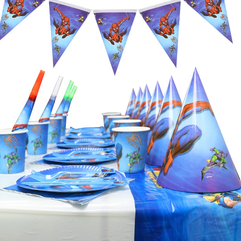 Мультфильм Человек-паук декор для вечеринки в честь Дня рождения бумажная салфетка под тарелку кружку баннер одноразовая посуда набор милые принадлежности для детской вечеринки