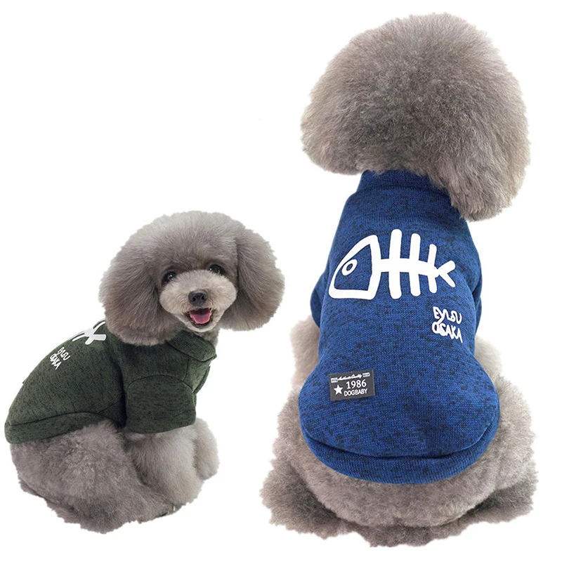 Warm Pet Dog Cat Cotton Clothes Dog  Cute Hoodies Pet Autumn And Winter Models Dog Accessories Fish Bone Sweater